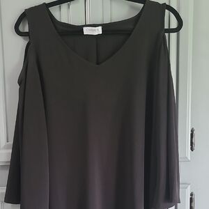 Carmen Marc Valvo Gray Cut Out 3/4 Sleeve Blouse